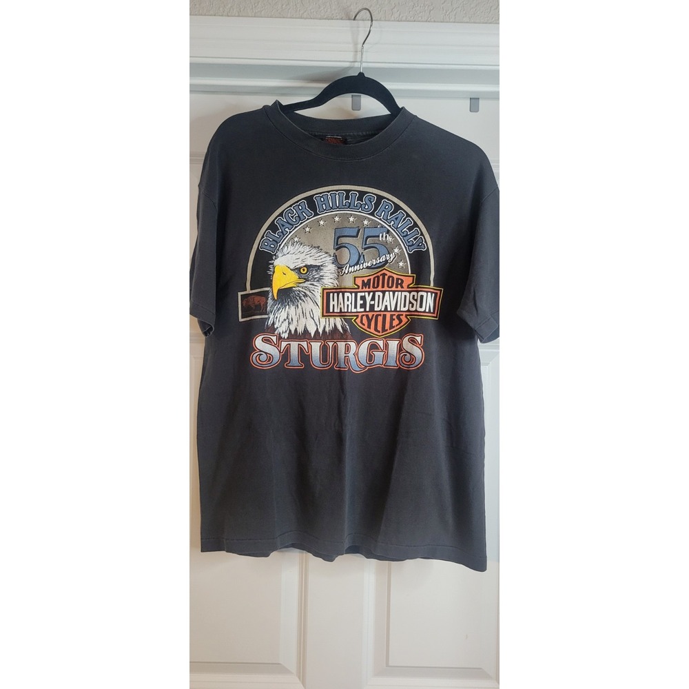 1995 Harley Davidson Sturgis 55th Rally T Shirt Mens L Black USA Made Vintage